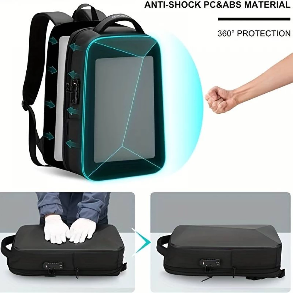 Sportlicher Reise Rucksack erweiterbares Packvolumen 20 - 35 Liter mit Zahlenschloss und USB-Adapter - Schwarz