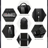 Sportlicher Reise Rucksack erweiterbares Packvolumen 20 - 35 Liter mit Zahlenschloss und USB-Adapter - Schwarz