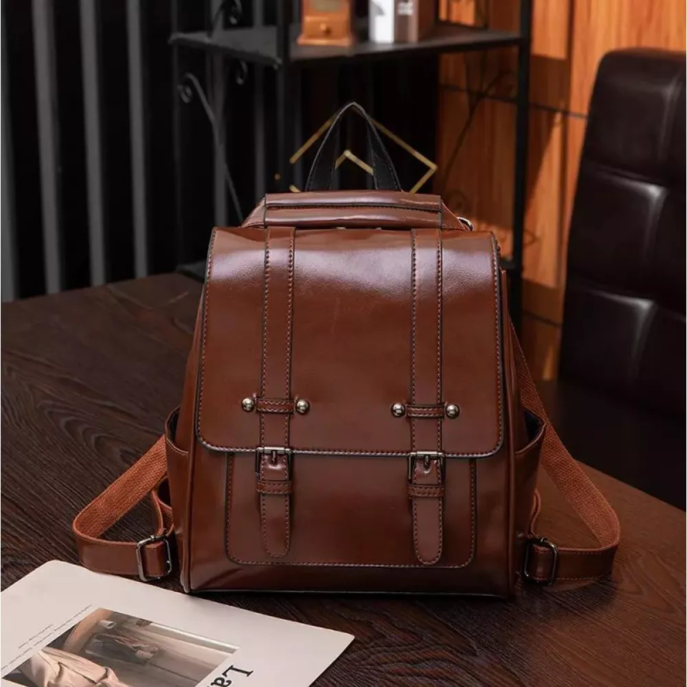 Handtasche / Fashion-Rucksack Retrolook Leder für Tablet, Bücher und Kamera - Schwarz