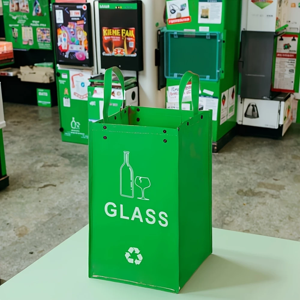 Sacs poubelle pliable 3 en 1 avec 3 couleurs pour tri des d&eacute;ch&ecirc;ts (papier / plastique / verre)