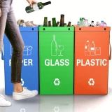 Sacs poubelle pliable 3 en 1 avec 3 couleurs pour tri des d&eacute;ch&ecirc;ts (papier / plastique / verre)