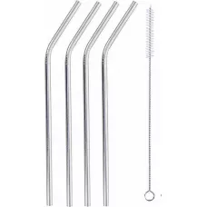 Set de pailles en acier inoxydable avec sac et brosse de nettoyage - 4 pièces, - Argent