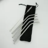 Set de pailles en acier inoxydable avec sac et brosse de nettoyage - 4 pièces, - Argent