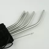 Set de pailles en acier inoxydable avec sac et brosse de nettoyage - 4 pièces, - Argent