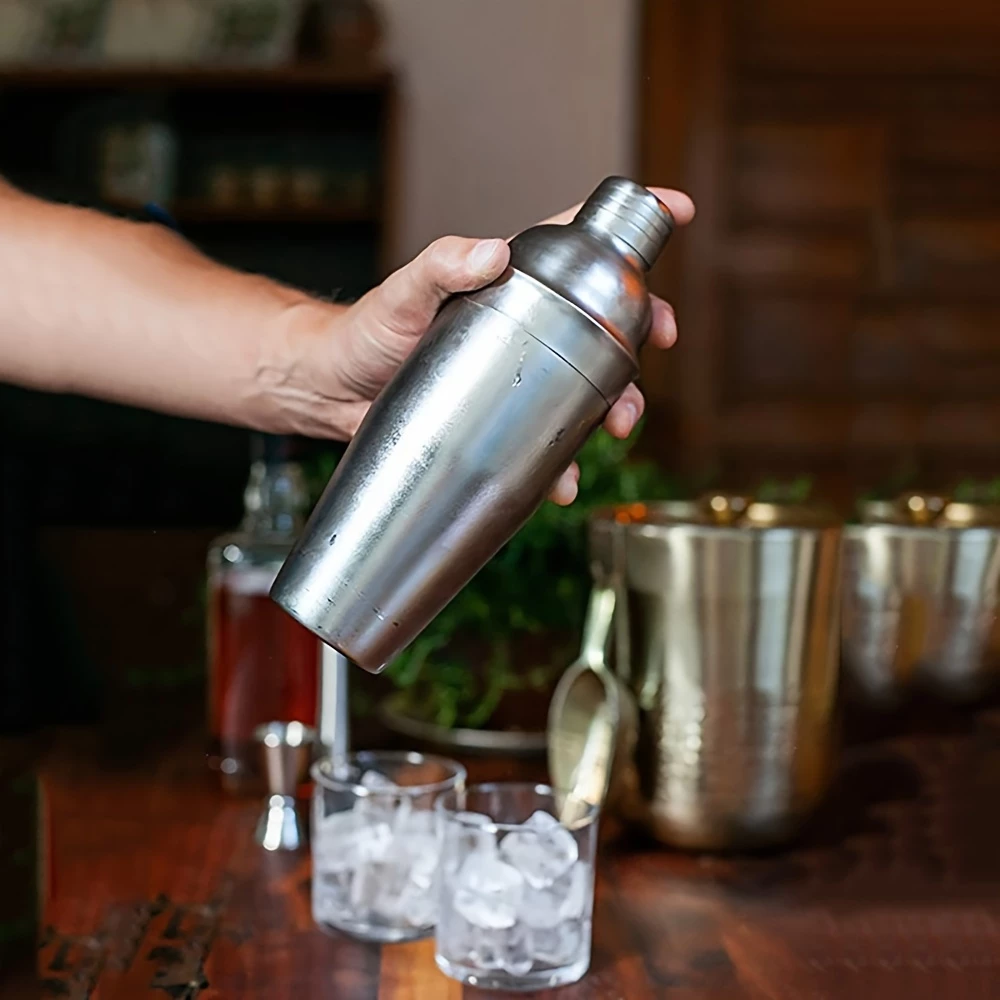 Set complet (5 pièces) de shaker à cocktail - Outils de bar en acier inoxydable pour mixologie - Argent