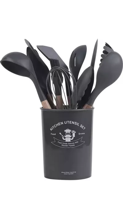 Set complet d'outils de cuisine divers silicone Ecofriendly 11 pièces - Noir