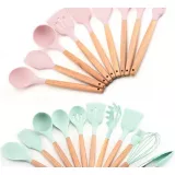 Set complet d'outils de cuisine divers silicone Ecofriendly 11 pièces - Rose