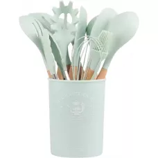 Vollständiges Set mit verschiedenen Küchenutensilien Ecofriendly Silikon 11 Stück - Hellgrün