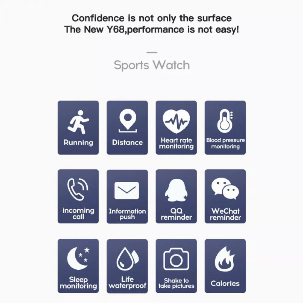 Smart Watch FitPro Y68 - Montre connectée avec écran tactile et programmes de sport / fitness - Rose