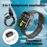Smartwatch 2 en 1 avec &eacute;couteurs sans fil TWS Bluetooth int&eacute;gr&eacute;s - Bracelet silicone noir