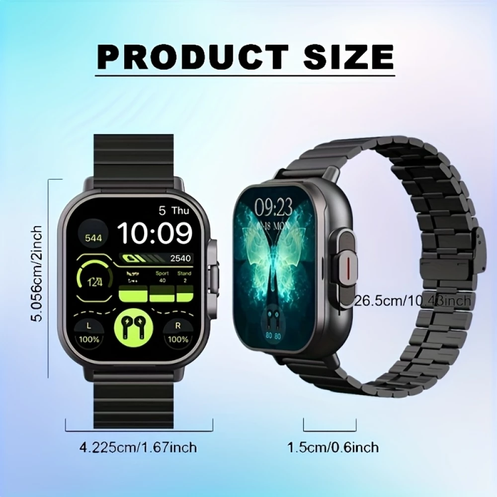 Smartwatch 2 en 1 avec &eacute;couteurs sans fil TWS Bluetooth int&eacute;gr&eacute;s - Bracelet silicone noir