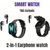 Smartwatch 2 en 1 avec &eacute;couteurs sans fil TWS Bluetooth int&eacute;gr&eacute;s - Bracelet silicone noir