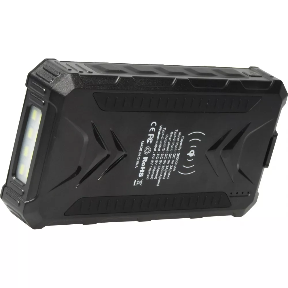 Solar Power Bank Outdoor 36000mAh externe Batterie mit Qi Wireless Charging - Schwarz
