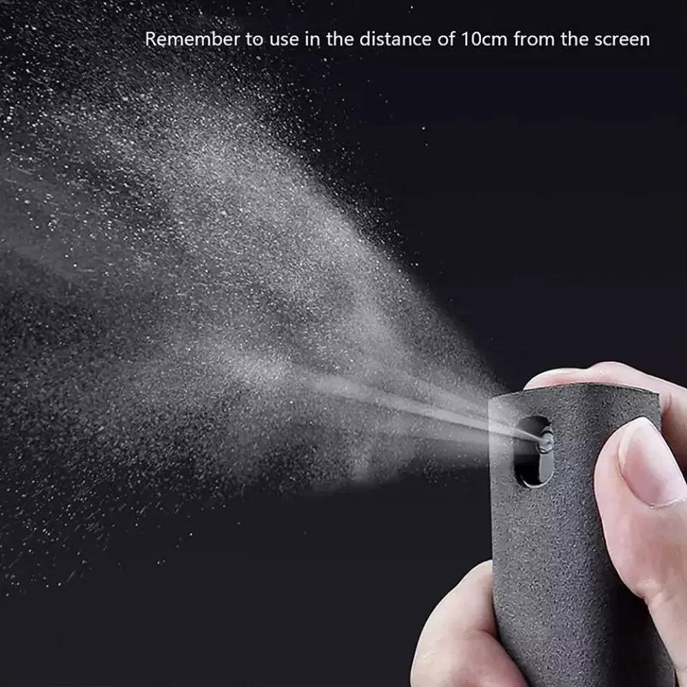 Spray nettoyeur 2 en 1 pour écrans de smartphone avec microfibre intégrée - Gris