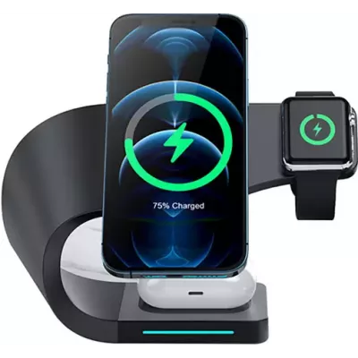 Station de charge 15W sans fil 4 en 1 magnétique pour iPhone - Apple Watch, AirPods - Noir