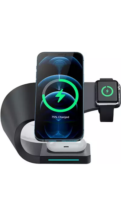 Station de charge 15W sans fil 4 en 1 magnétique pour iPhone - Apple Watch, AirPods - Noir