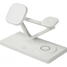 Station de charge magn&eacute;tique 5 en 1 Chargement sans fil 15W avec MagSafe - Contr&ocirc;le tactile - Veilleuse LED - Blanc