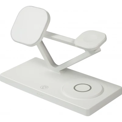 Station de charge magn&eacute;tique 5 en 1 Chargement sans fil 15W avec MagSafe - Contr&ocirc;le tactile - Veilleuse LED - Blanc