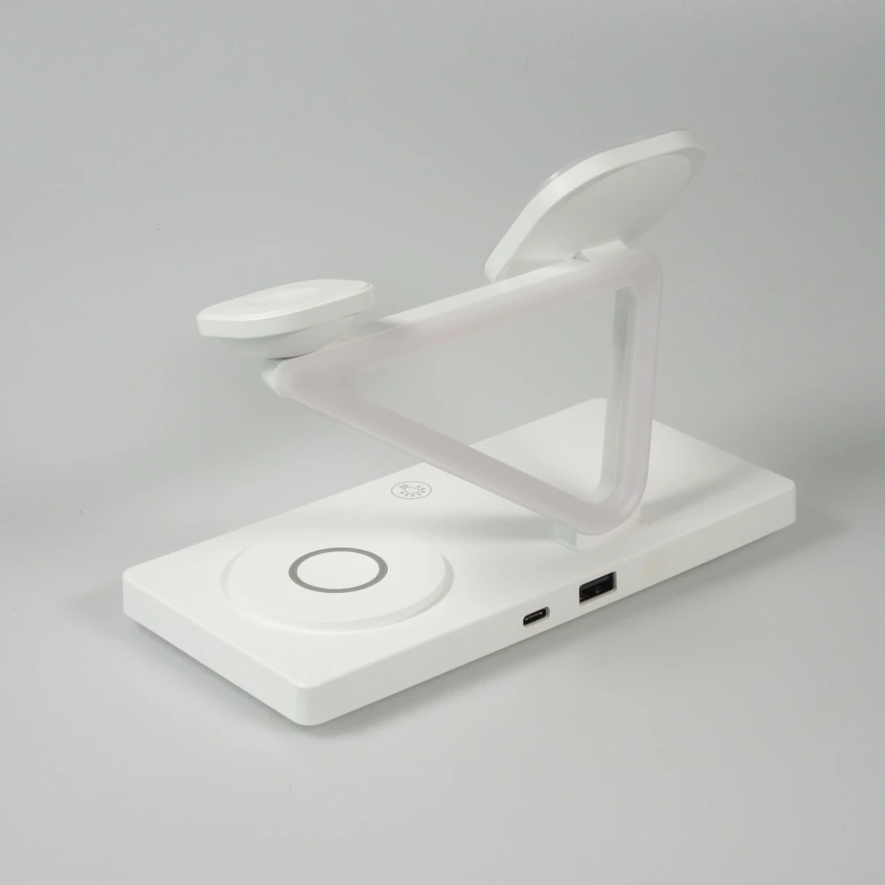 Station de charge magn&eacute;tique 5 en 1 Chargement sans fil 15W avec MagSafe - Contr&ocirc;le tactile - Veilleuse LED - Blanc