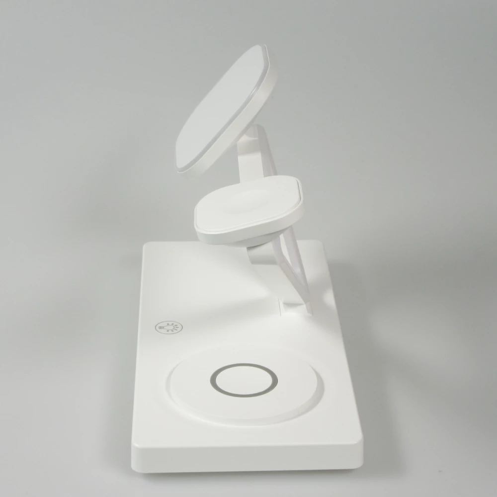 Station de charge magn&eacute;tique 5 en 1 Chargement sans fil 15W avec MagSafe - Contr&ocirc;le tactile - Veilleuse LED - Blanc