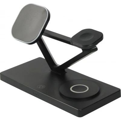 Station de charge magn&eacute;tique 5 en 1 Chargement sans fil 15W avec MagSafe - Contr&ocirc;le tactile - Veilleuse LED - Noir