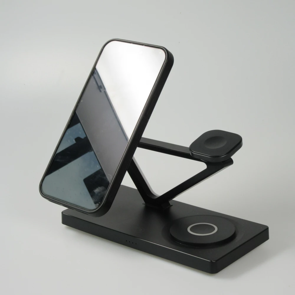 Station de charge magn&eacute;tique 5 en 1 Chargement sans fil 15W avec MagSafe - Contr&ocirc;le tactile - Veilleuse LED - Noir