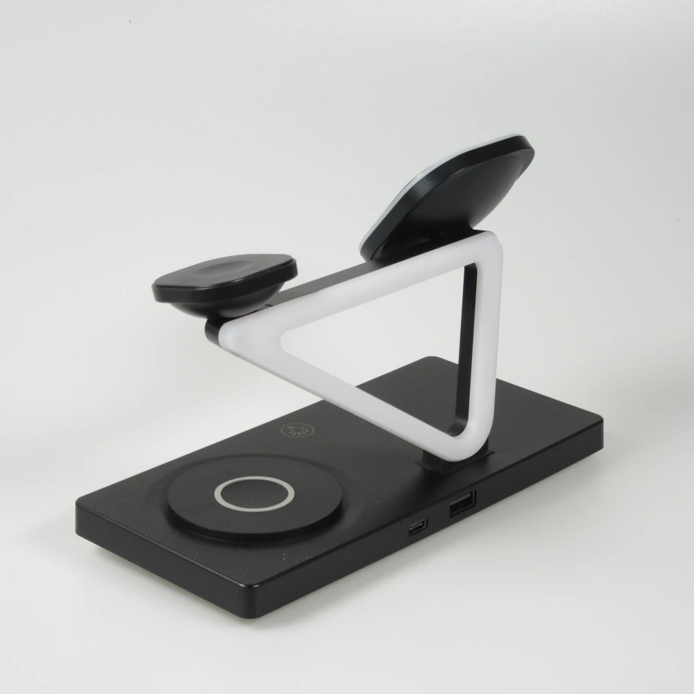 Station de charge magn&eacute;tique 5 en 1 Chargement sans fil 15W avec MagSafe - Contr&ocirc;le tactile - Veilleuse LED - Noir