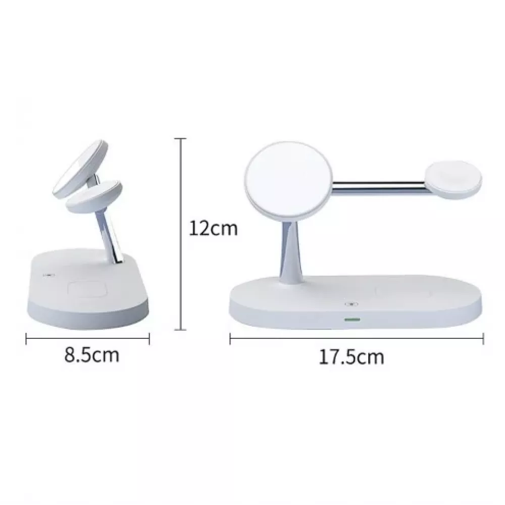 Station de charge magnétique sans fil 5 en 1 pour iPhone - Apple Watch, AirPods, lampe LED - Blanc