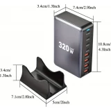 Schnellladegerät 320W Hub GaN III USB-C 8 Ports für PC/Tablet/Smartphone mit CH/EU Stecker - Grau