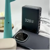Schnellladegerät 320W Hub GaN III USB-C 8 Ports für PC/Tablet/Smartphone mit CH/EU Stecker - Grau