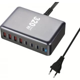 Schnellladegerät 320W Hub GaN III USB-C 8 Ports für PC/Tablet/Smartphone mit CH/EU Stecker - Grau