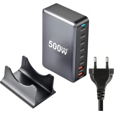 Station de charge rapide 500W 8 ports USB PD Quick Charge 3.0 USB-C avec câble inclus prise CH/EU indicateur LED - Gris
