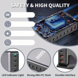 Schnellladeger&auml;t 500W 8 Ports USB PD Quick Charge 3.0 USB-C mit Kabel CH/EU Stecker LED-Anzeige - Grau