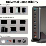 Schnellladeger&auml;t 500W 8 Ports USB PD Quick Charge 3.0 USB-C mit Kabel CH/EU Stecker LED-Anzeige - Grau