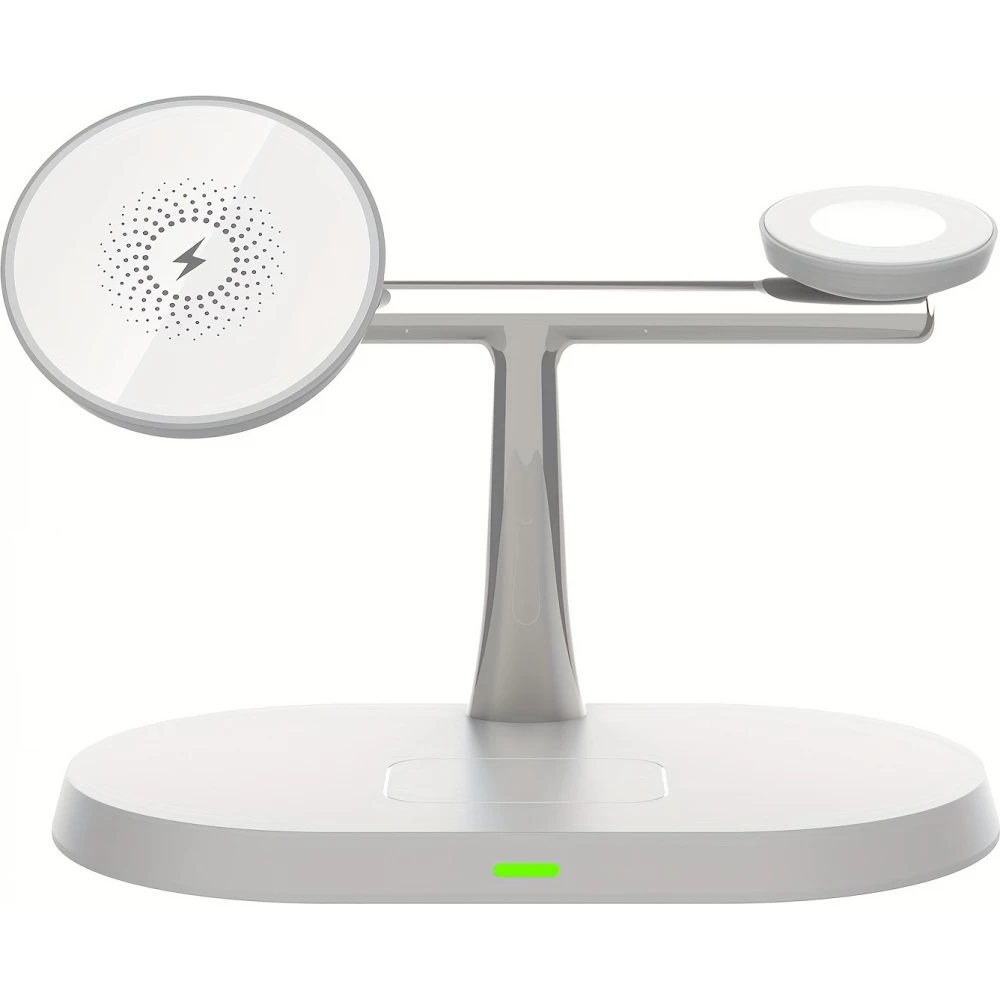 Station de charge sans fil magnétique 3-en-1 à socle ovale pour iPhone (MagSafe) et Apple Watch - Blanc