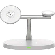 Station de charge sans fil magnétique 3-en-1 à socle ovale pour iPhone (MagSafe) et Apple Watch - Blanc