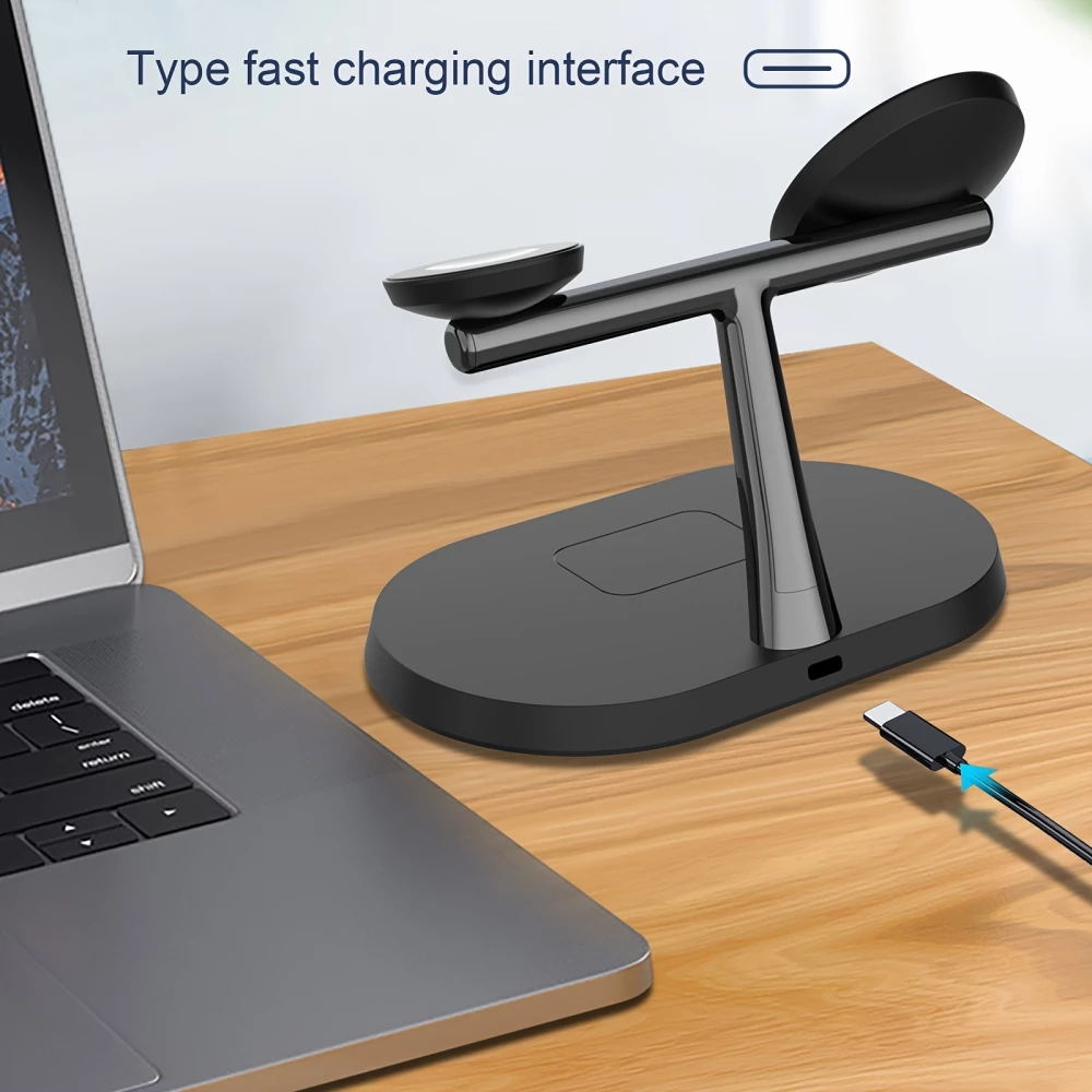 Station de charge sans fil magnétique 3-en-1 à socle ovale pour iPhone (MagSafe) et Apple Watch - Blanc