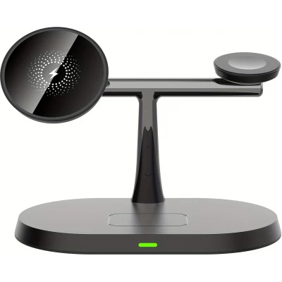 Station de charge sans fil magnétique 3-en-1 à socle ovale pour iPhone (MagSafe) et Apple Watch - Noir
