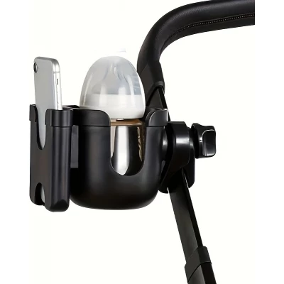 Support de téléphone et porte-gobelet 2 en 1 pour poussette universel - Noir