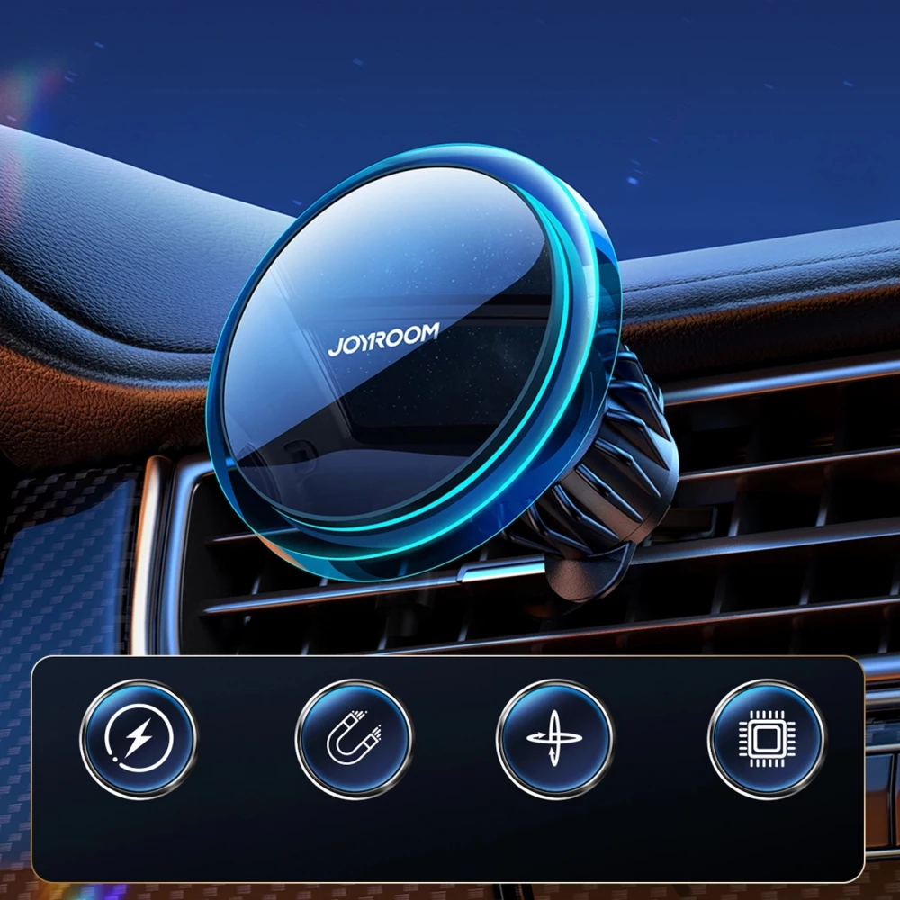 Support de t&eacute;l&eacute;phone voiture Joyroom avec chargeur inductif Qi 15W USB-C compatible MagSafe pour ventilation - Noir