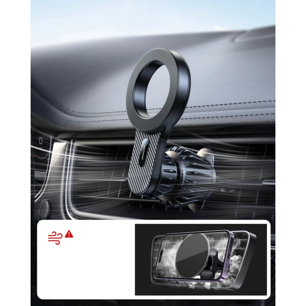 Support de voiture magn&eacute;tique look carbon pour iPhone avec MagSafe Joyroom JR-ZS355 - Noir