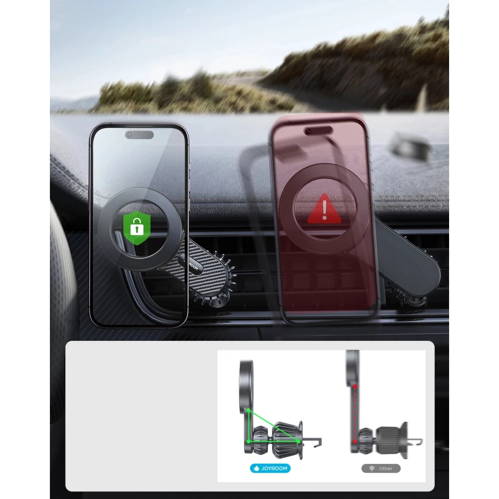 Support de voiture magn&eacute;tique look carbon pour iPhone avec MagSafe Joyroom JR-ZS355 - Noir