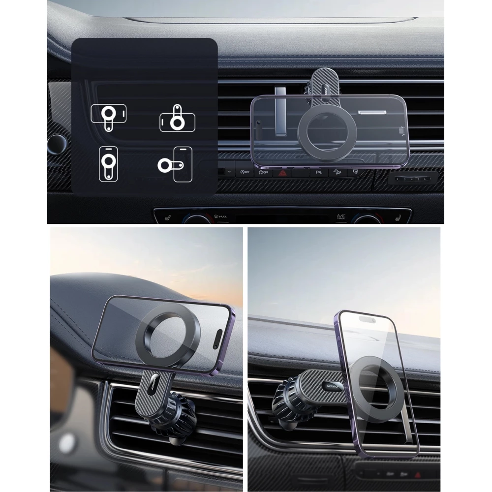 Support de voiture magn&eacute;tique look carbon pour iPhone avec MagSafe Joyroom JR-ZS355 - Noir