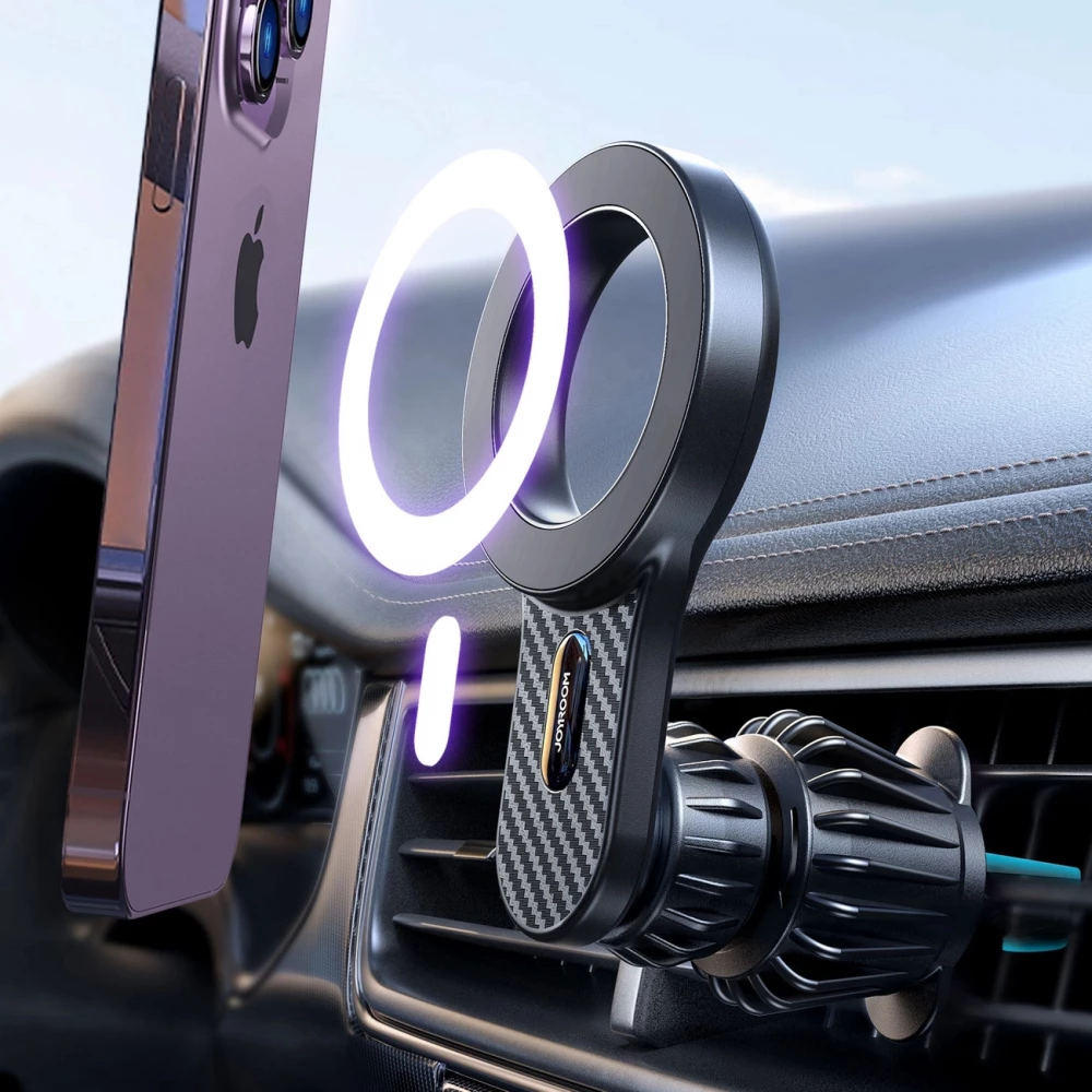 Support de voiture magn&eacute;tique look carbon pour iPhone avec MagSafe Joyroom JR-ZS355 - Noir