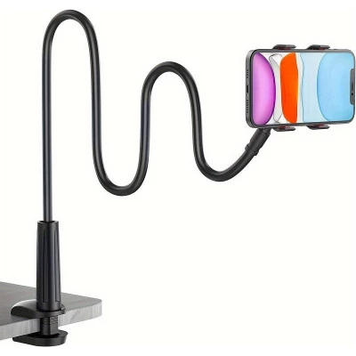 Support flexible et ajustable pour t&eacute;l&eacute;phone portable 1,3 m&egrave;tre avec pince universelle pour bord de table - Noir