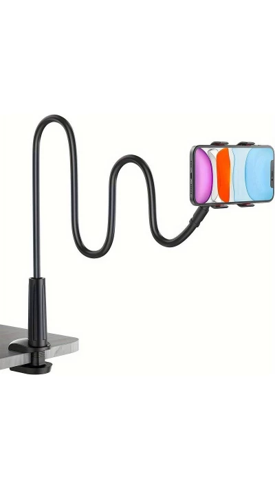 Support flexible et ajustable pour t&eacute;l&eacute;phone portable 1,3 m&egrave;tre avec pince universelle pour bord de table - Noir