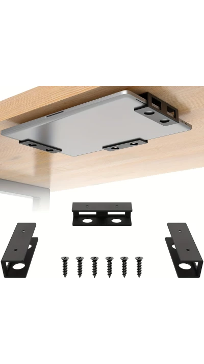 Support ordinateur portable discret &agrave; fixer sous le bureau avec vis (universel, taille adaptable) - Noir