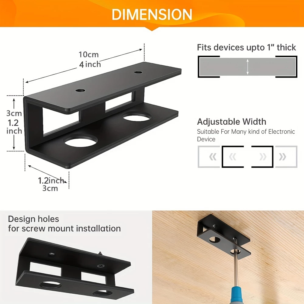 Support ordinateur portable discret &agrave; fixer sous le bureau avec vis (universel, taille adaptable) - Noir