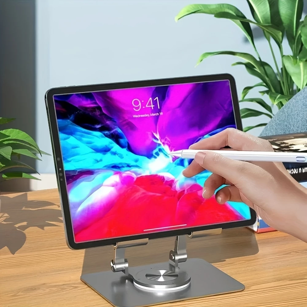 Support plat en aluminium ajustable 360° pour tablettes et iPad - Argent
