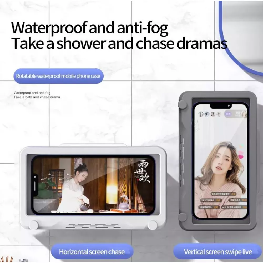 Support pour smartphone anti-buée étanche aux éclaboussures pour salle de bain - Blanc